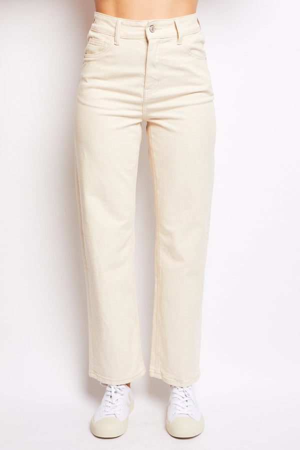 Cotton denim straight jeans beige french fashion - volange paris