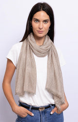 Rose gold scarf with shimmering golden threads, lightweight fabric and soft fringed edges – Volange Paris, Parisian fashion in Sydney (Mosman, Paddington and Bronte) or Australia-wide online.