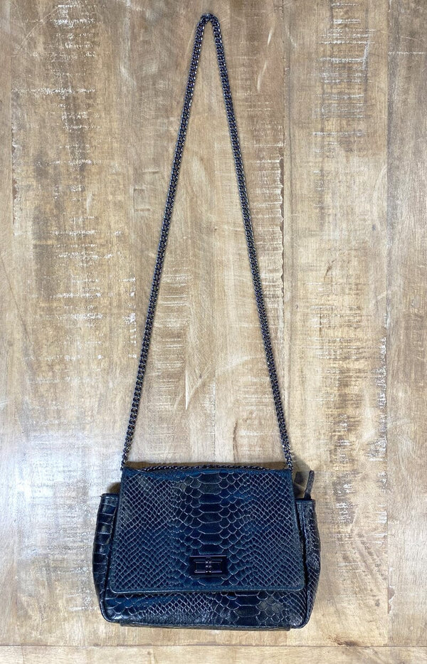 SNAKE SKIN BAG BLACK WITH CHAIN - VOLANGE PARIS