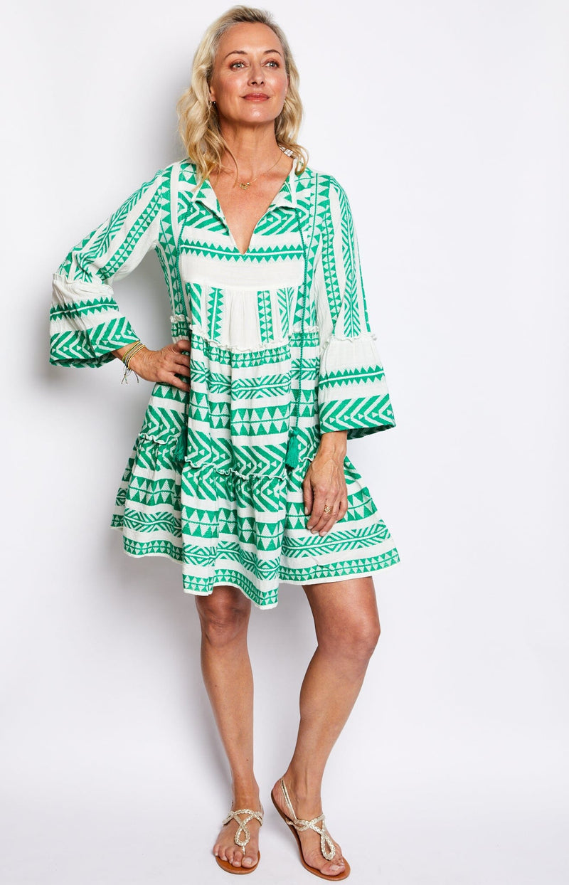 Green and deals white summer dress