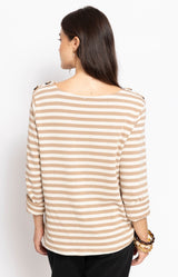 Beige and white striped mariniere t-shirt – Parisian elegance by Volange Paris, French fashion in Sydney.