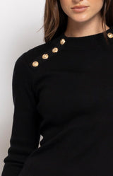 Black knit jumper with gold button shoulder detail – Parisian elegance by Volange Paris, French fashion in Sydney.