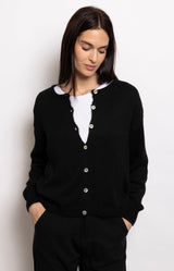 Black fluffy mohair blend cardigan with button front – Volange Paris, Parisian fashion in Sydney (Mosman, Paddington and Bronte) or Australia-wide online.