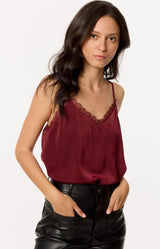 Burgundy lace-trim camisole with adjustable straps – Volange Paris, Parisian fashion in Sydney (Mosman, Paddington and Bronte) or Australia-wide online.