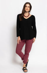 Burgundy relaxed pants with metallic star detail – Parisian elegance by Volange Paris, French fashion in Sydney.