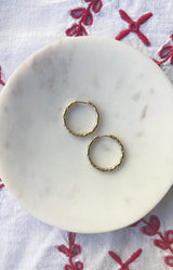 GOLD PLATED HOOPS EARRINGS TEXTURED FRENCH FASHION - VOLANGE PARIS