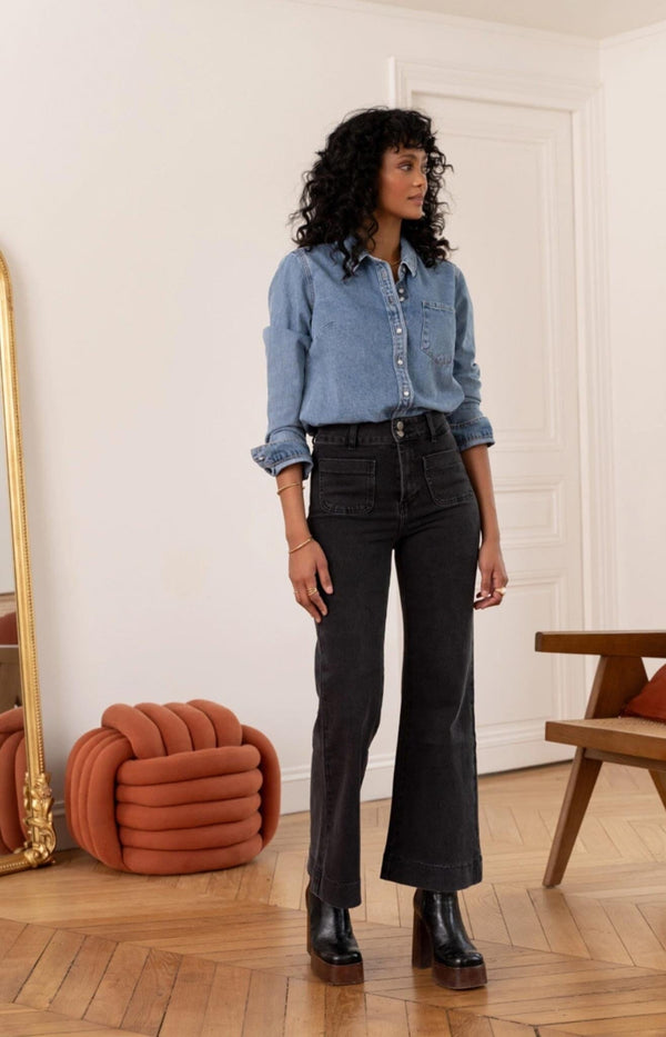 JEANS FLARE CHARCOAL GREY GREAT FIT VOLANGE PARIS
