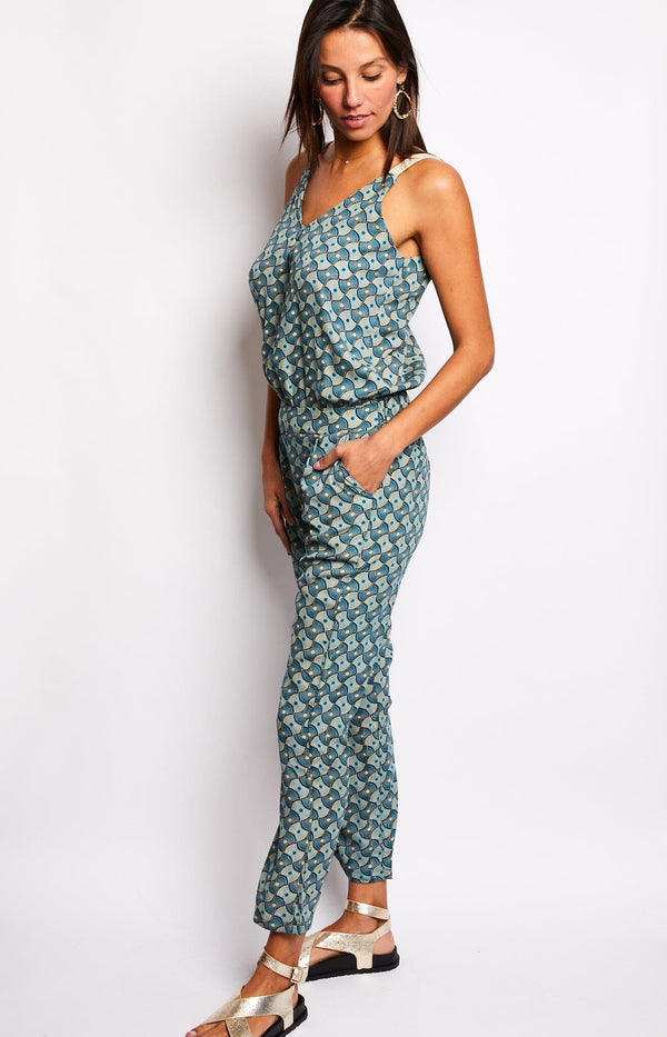 Printed blue jumpsuit smart casual Volange Paris