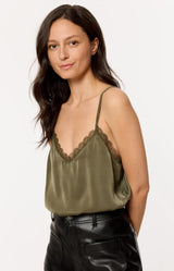 Khaki lace-trim camisole with adjustable straps – Volange Paris, Parisian fashion in Sydney (Mosman, Paddington and Bronte) or Australia-wide online.