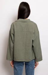 Khaki oversized cotton jacket with front pockets – Volange Paris, Sydney French fashion boutique (Mosman, Paddington and Bronte) and Australia-wide online.