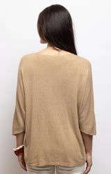Light bron lightweight knit top with a flattering V-neck, batwing sleeves and relaxed draped fit in a soft modal blend – Volange Paris, Parisian fashion in Sydney (Mosman, Paddington and Bronte) or Australia-wide online.