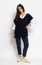 Navy relaxed pants with metallic star detail – Parisian elegance by Volange Paris, French fashion in Sydney.