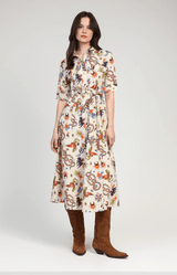 PRINTED MIDI DRESS SPRING COTTON LINEN COLOURS FRENCH VOLANGE PARIS