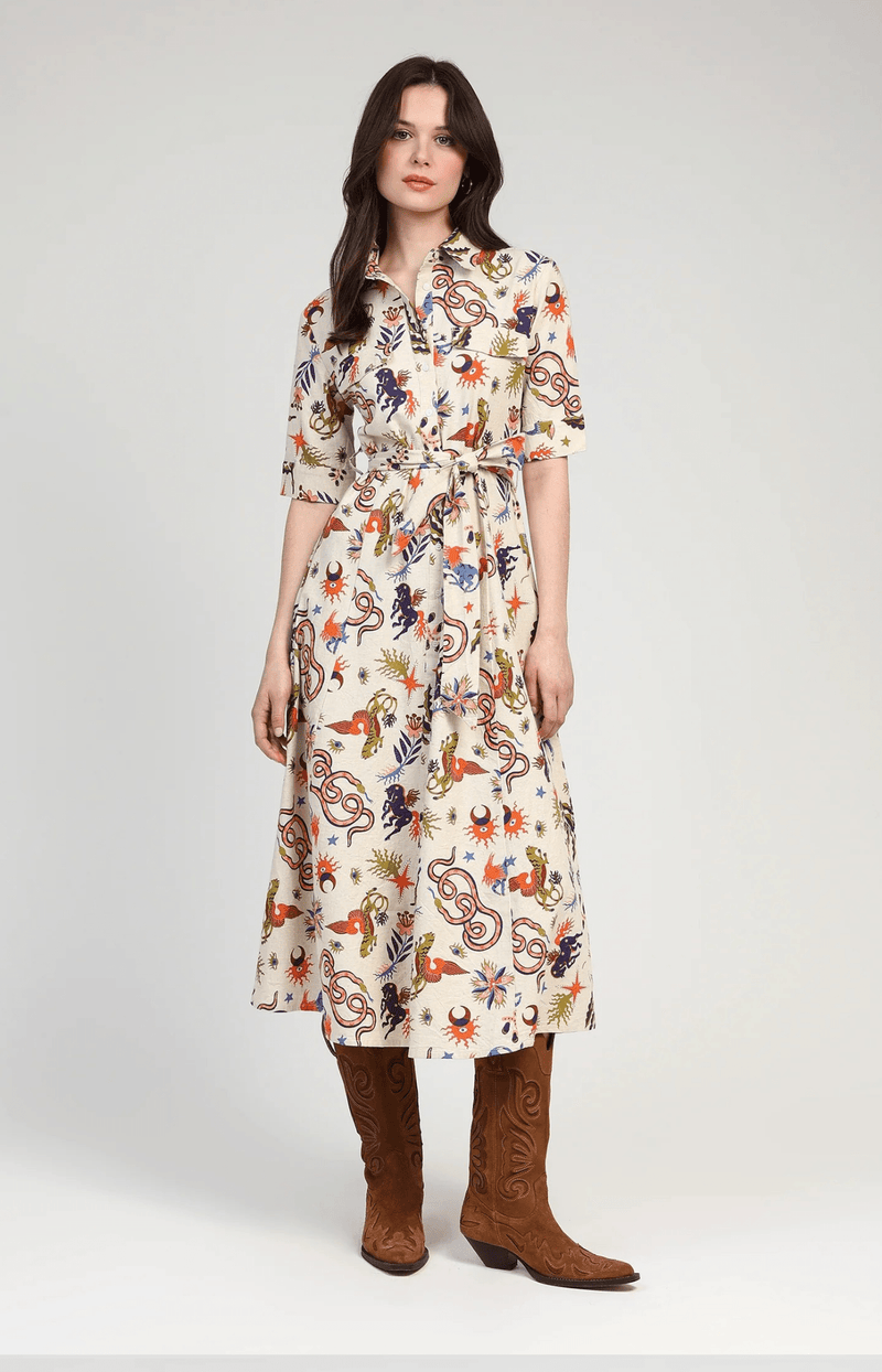 PRINTED MIDI DRESS SPRING COTTON LINEN COLOURS FRENCH VOLANGE PARIS