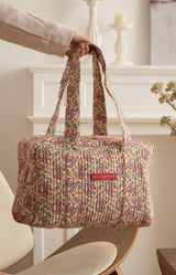 Block Printed Paris quilted floral weekender bag cotton travel tote french style volange paris
