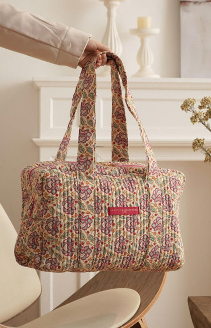 Block Printed Paris quilted floral weekender bag cotton travel tote french style volange paris
