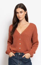 Rust fluffy mohair blend cardigan with button front – Volange Paris, Parisian fashion in Sydney (Mosman, Paddington and Bronte) or Australia-wide online.