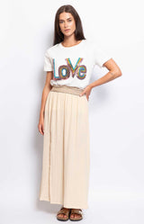 SKIRT COTTON CREAM ELASTIC WAIST GOLD DETAILS FRENCH FASHION - VOLANGE PARIS 