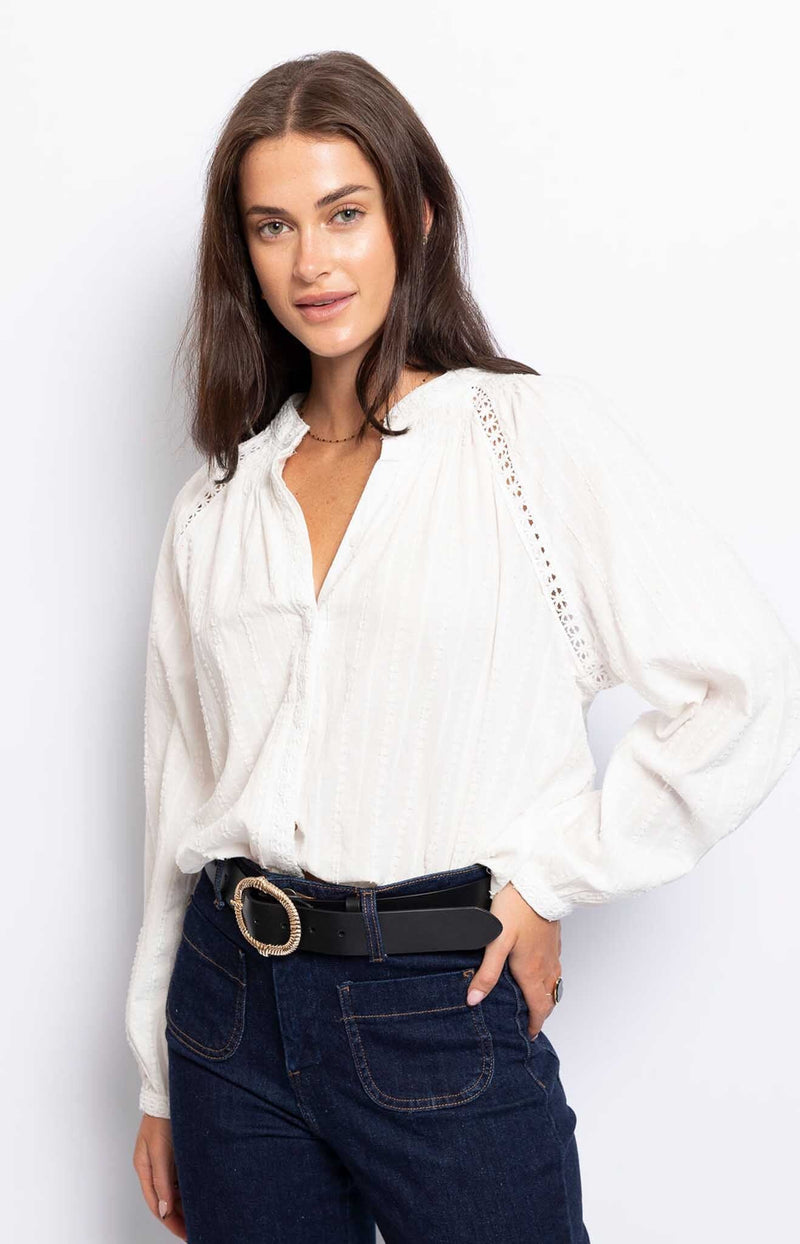 BLOUSE RUFFLE TRIM 100% COTTON FRENCH FASHION - VOLANGE PARIS 