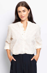 100% COTTON BLOUSE EMBROIDERED RUFFLED NECKLINE FRENCH FASHION - VOLANGE PARIS