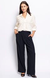 HIGH WAISTED PLEATED WIDE LEG ELEGANT PANTS FLOWY FRENCH FASHION - VOLANGE PARIS