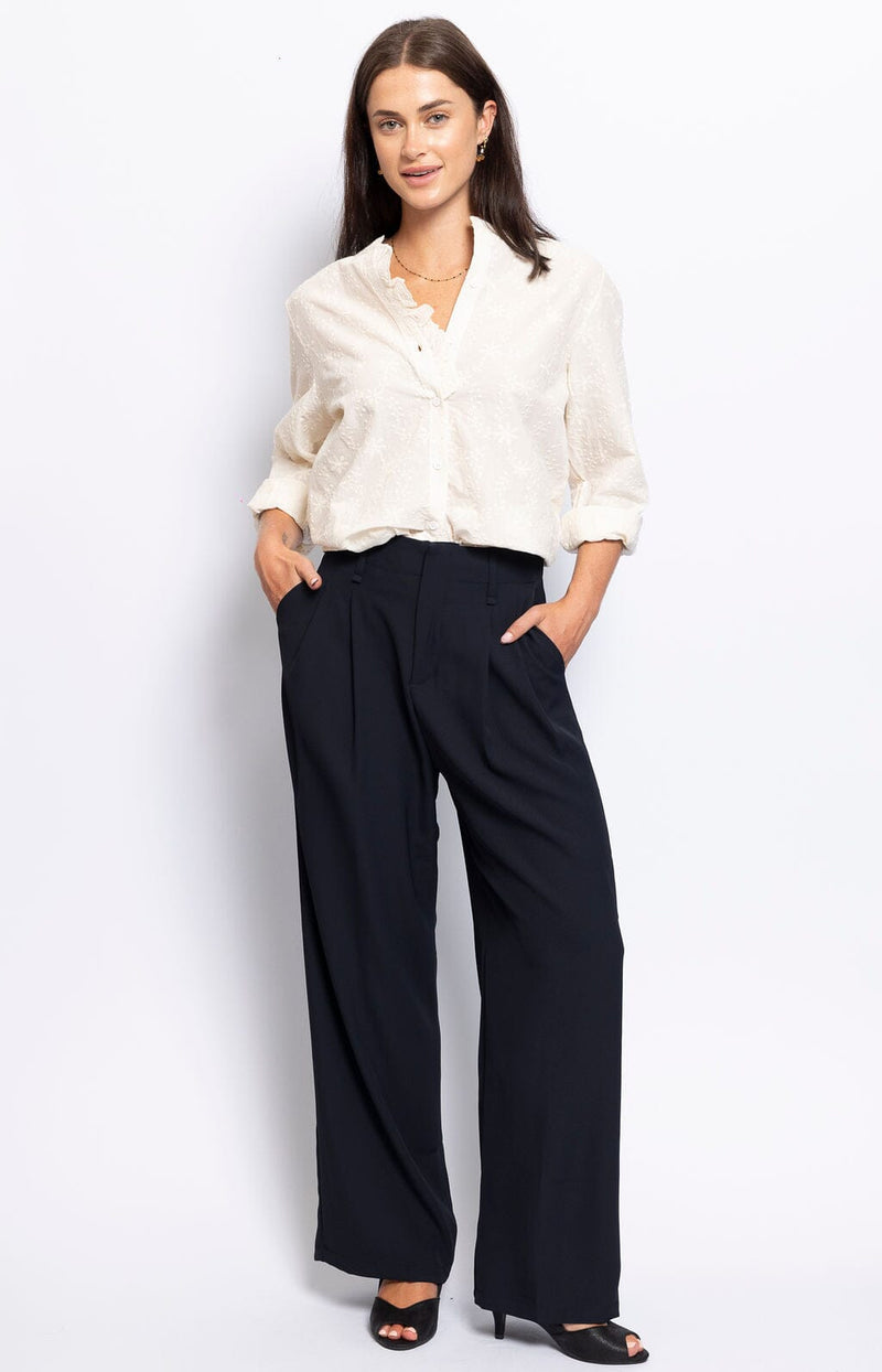 HIGH WAISTED PLEATED WIDE LEG ELEGANT PANTS FLOWY FRENCH FASHION - VOLANGE PARIS