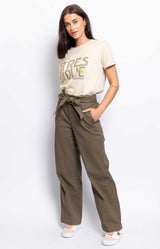 HIGH WAISTED COTTON PANTS KHAKI FRENCH FASHION - VOLANGE PARIS