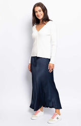 MAXI SATIN SKIRT ELASTIC WAIST NAVY FRENCH FASHION - VOLANGE PARIS