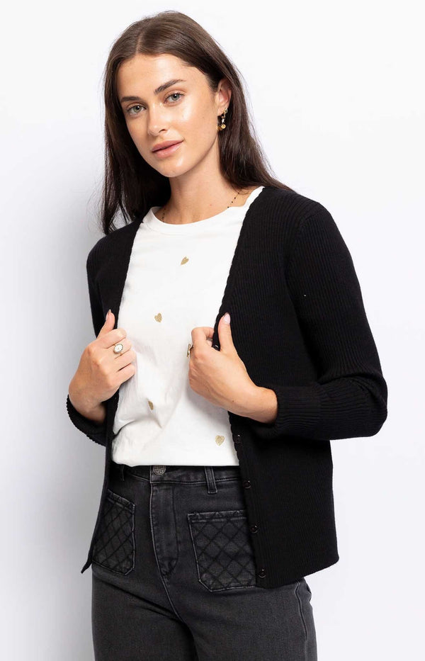 ELEGANT CONFORTABLE BLACK CARDIGAN FRENCH FASHION - VOLANGE PARIS