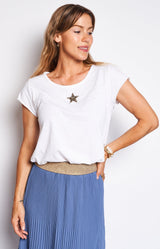 WHITE T-SHIRT COTTON WITH SPARKLY STAR VOLANGE PARIS