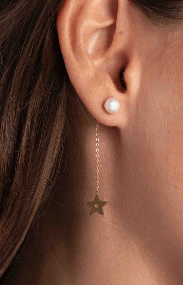 GOLD EARRINGS WITH A PEARL AND A STAR - VOLANGE PARIS