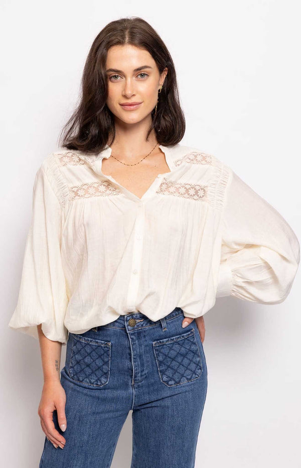 RELAX FIT BLOUSE LACE PANELS FRENCH FASHION - VOLANGE PARIS