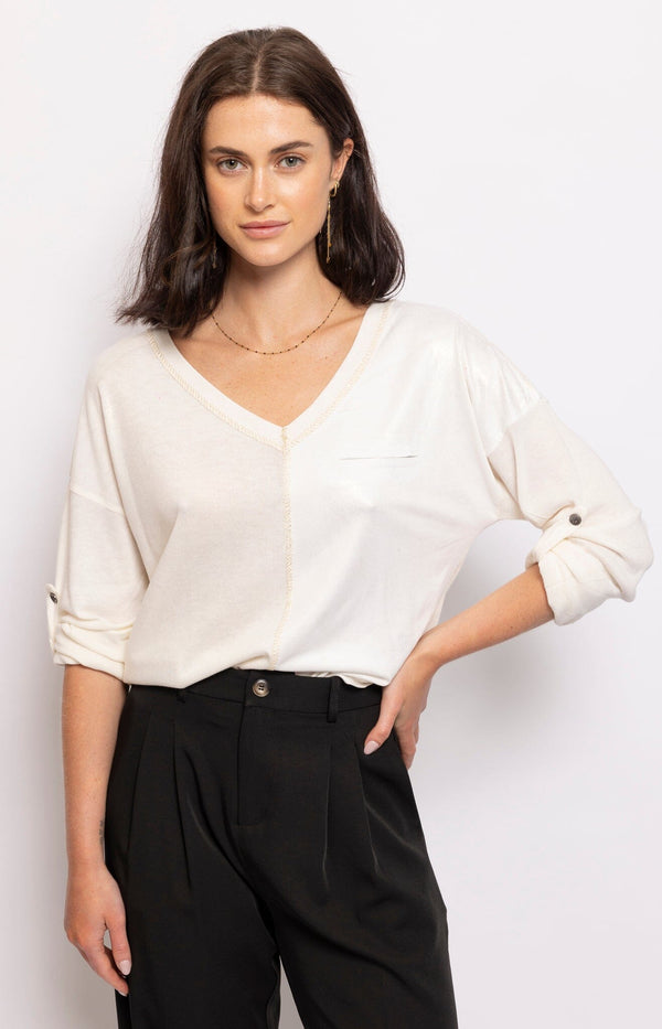 SOFT GOLD SHIMMERY LONG SLEEVE TOP FRENCH FASHION - VOLANGE PARIS