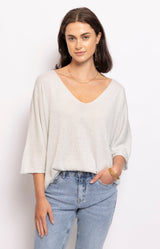 TOP SPRING LUREX WHITE SHIMMERY FINE KNIT FRENCH FASHION - VOLANGE PARIS