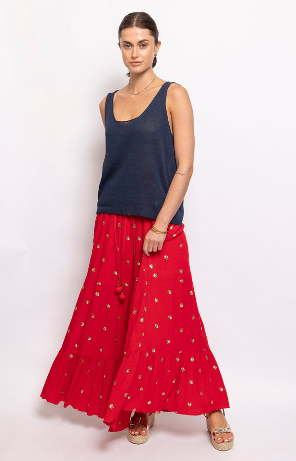 MAXI SKIRT BOHO CHIC GOLD DETAILS COTTON FRENCH FASHION - VOLANGE PARIS