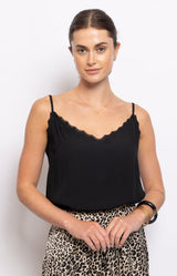 CHIC BLACK CAMI DELICATE LACE NECKLINE FRENCH FASHION - VOLANGE PARIS