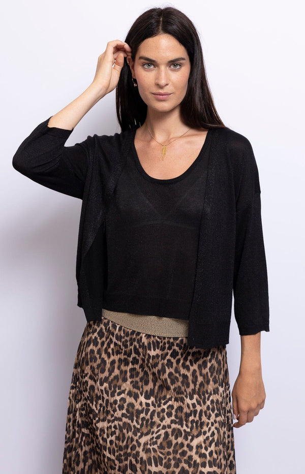LIGHTWEIGHT CARDIGAN BLACK SHIMMERY FRENCH FASHION - VOLANGE PARIS