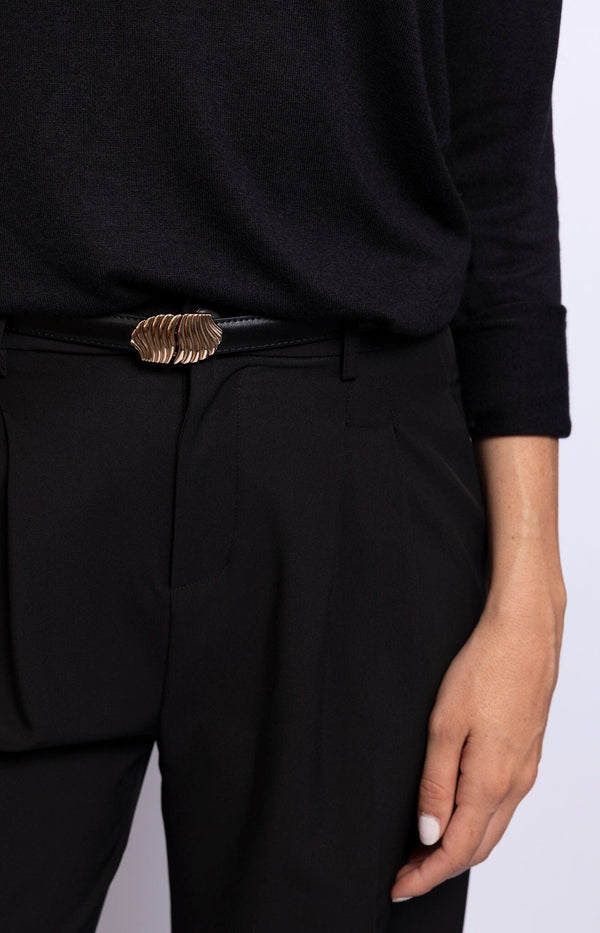 SKINNY LEATHER BELT GOLD BUCKLE FRENCH FASHION - VOLANGE PARIS