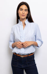 ELEGANT FRILLED COTON SHIRT STRIPED FRENCH FASHION - VOLANGE PARIS