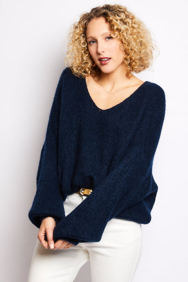 Volange JUMPER REMY NAVY SOFT NAVY WOOLLEN JUMPER WITH BELL SLEEVES