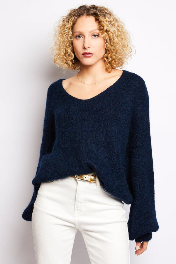 Volange JUMPER REMY NAVY SOFT NAVY WOOLLEN JUMPER WITH BELL SLEEVES