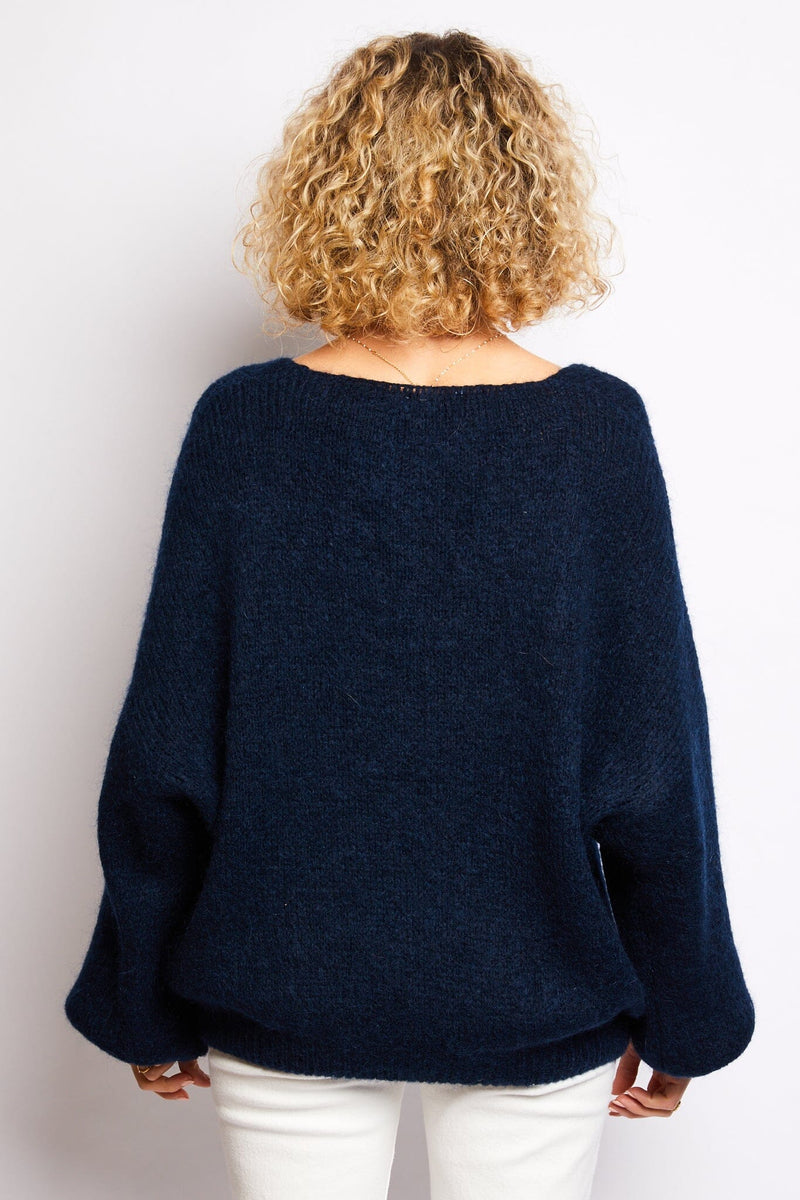 Volange JUMPER REMY NAVY SOFT NAVY WOOLLEN JUMPER WITH BELL SLEEVES
