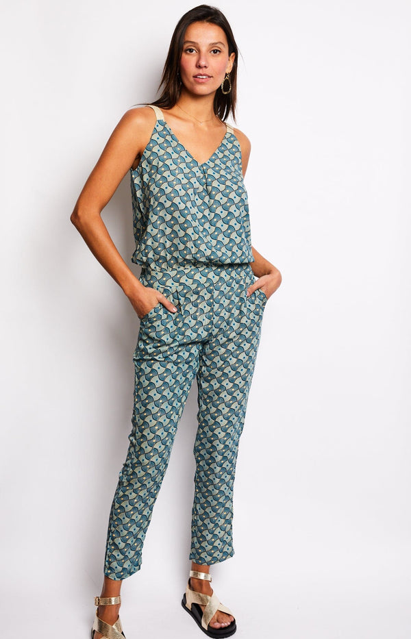 Printed blue jumpsuit smart casual