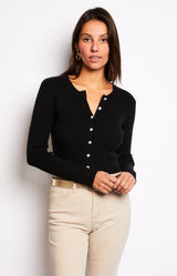 Black cardigan soft cotton with embellished buttons