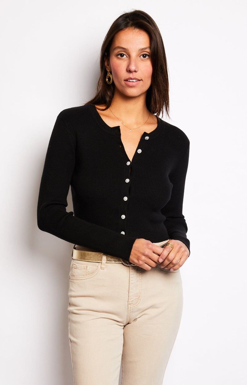Black cardigan soft cotton with embellished buttons