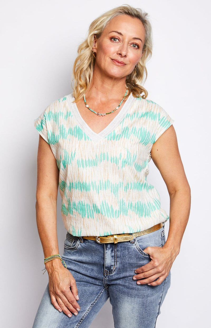V-NECK TOP GOLD AND GREEN SMART CASUAL