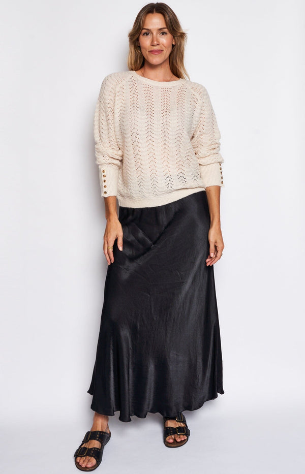 Satin skirt maxi length black French Fashion - Volange Paris
