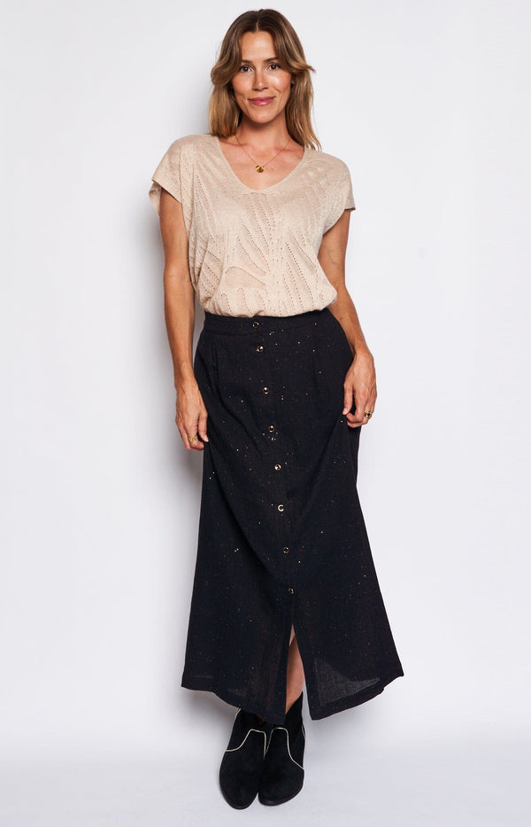 cotton black skirt sparkle french fashion - Volange Paris