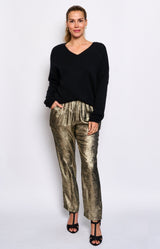straight relax fit gold sheen chic pants french fashion - volange paris