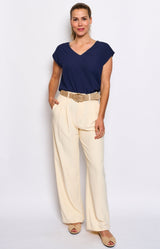CHIC CREAM PANTS CLASSIC FRENCH FASHION - VOLANGE PARIS